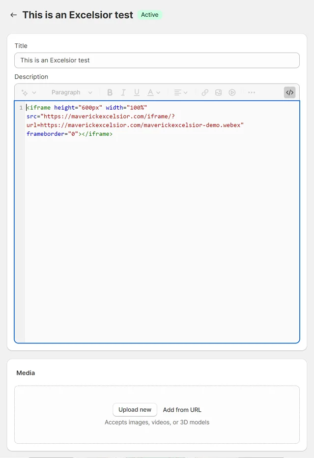 Maverick Excelsior Jewelry Publishing Shopify iframe example